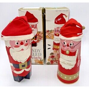 Vintage H.L. Milkis Co Mr. & Mrs. Clause Candy Filled Decor Cardboard Empty 9.5”